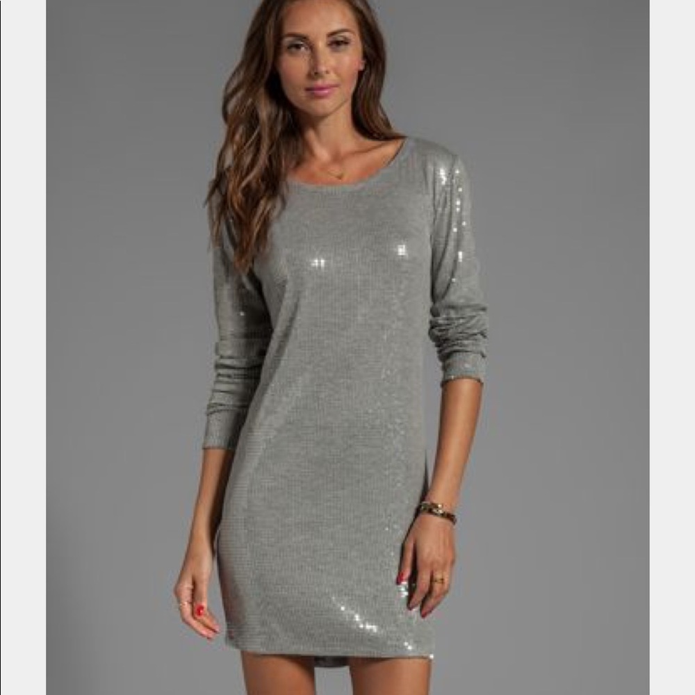 Haute Hippie long sleeve sequined mini dress.